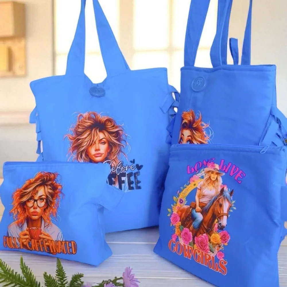 Vibrant Blue Tote Bag with Decorative Design
